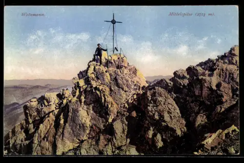AK Watzmann, Mittelspitze mit Gipfelkreuz