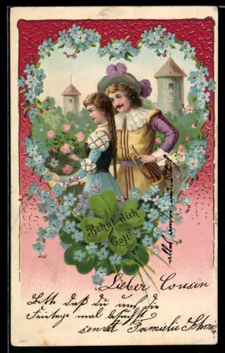AK Trompeter von Säckingen mit seiner Liebsten im Burggarten, Behüt Dich Gott!