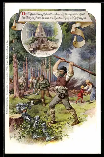 AK Köhler Georg Schmidt befreit Prinz Albrecht aus den Händen Kunz von Kauffungens, Fürstenbrunn Schwarzenberg, Sage
