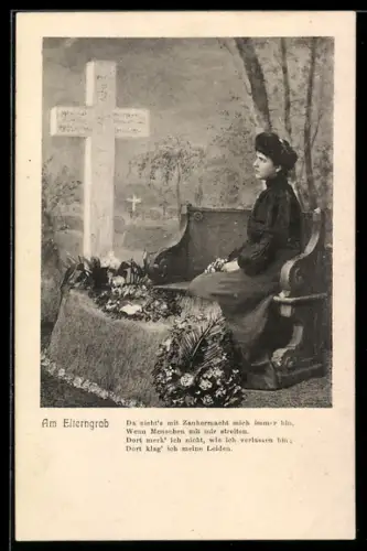 AK Am Elterngrab, Da zieht`s mit Zaubermacht mich immer hin..., Trauerndes Fräulein