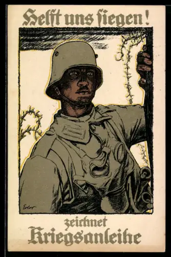 Künstler-AK Helft uns siegen! zeichnet Kriegsanleihe, Strumtruppler im Angesicht der Gefahr