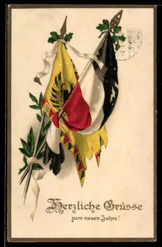 AK Wünsche zum Neujahr mit Fahnen vom Zweibund