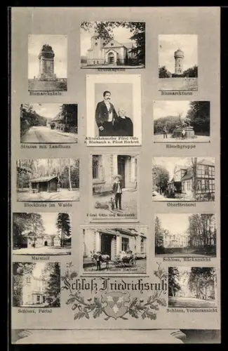 AK Friedrichsruh, Bismarcksäule, Gruftkapelle, Oberförsterei und Schloss