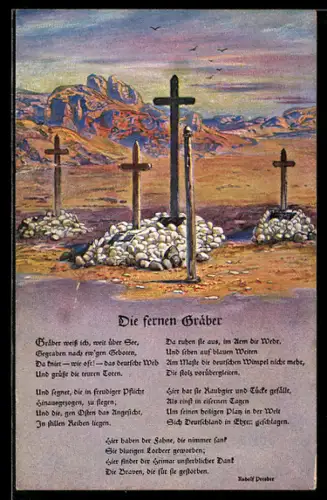 Künstler-AK Rudolf Presber, Deutsche Soldatengräber in Südwestafrika