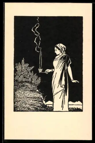Künstler-AK sign. Rauleder: Inderin mit Weihrauch