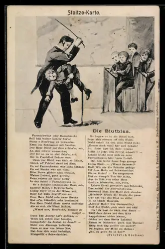 AK Stoltze-Karte - Die Blutblas, Lehrer schlägt Schüler, Friedrich Stoltze