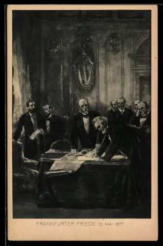 Künstler-AK Frankfurt a/M, Wandgemälde im Rathaus, Frankfurter Friede, 10. Mai 1871
