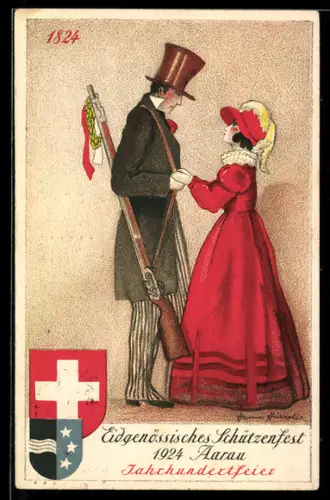 Künstler-AK Aarau, Eidgenössisches Schützenfest 1924 Jahrhundertfeier, Wappen