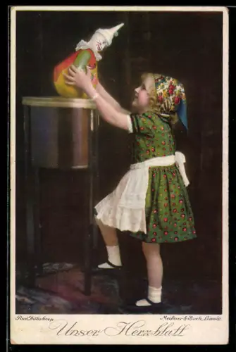 AK unser Herzblatt, Kind mit einer Puppe