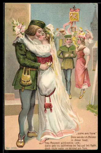 AK Lore am Tore, Liebespaar beim Kuss