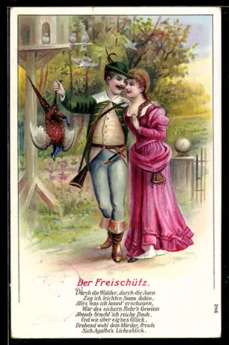 AK Der Freischütz, Jäger stellt stolz seine Beute zur Schau