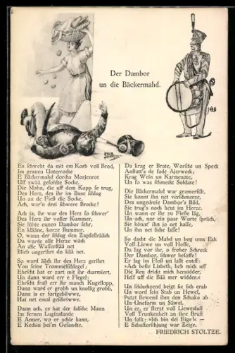 AK Gedicht von Friedrich Stoltze Der Dambor un die Bäckermahd
