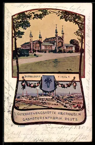 AK Düsseldorf, Ausstellung 1902, Gutehoffnungshütte Oberhausen, Gasmotorenfabrik DEutz
