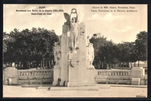 AK Dijon, Monument aux Morts de la Guerre 1914-18, Rond-Point du Parc