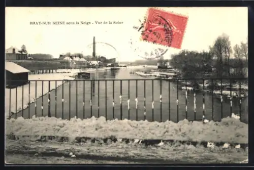 AK Bray-sur-Seine, Vue de la Seine sous la Neige