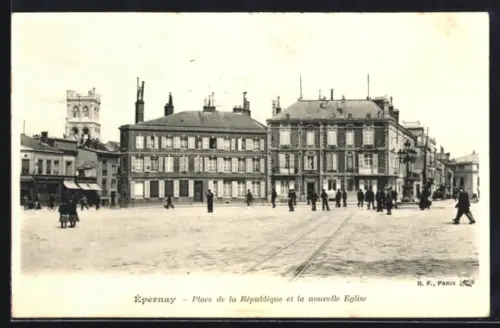 AK Épernay, Place de la République et la nouvelle Eglise