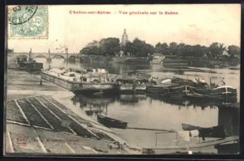 AK Chalon-sur-Saône, Vue générale sur la Saône