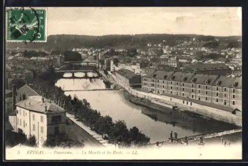 AK Épinal, Panorama, La Moselle et les ponts