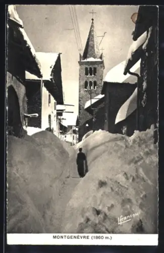 AK Montgenèvre, une rue sur la neige