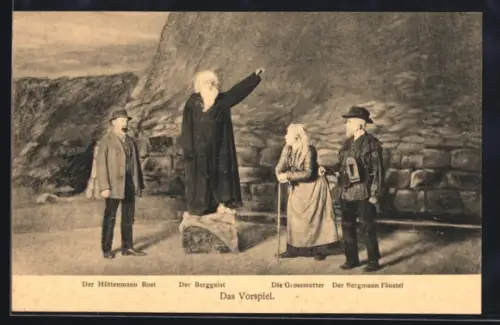 AK Freiberg, Bergfestspiel 1914, Das Vorstpiel, Der Hüttenmann Rost, Der Berggeist & die Grossmutter