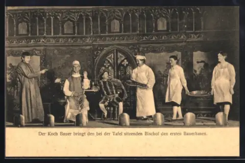 AK Theaterszene, Koch Bauer bringt dem Bischof den ersten Bauerhasen