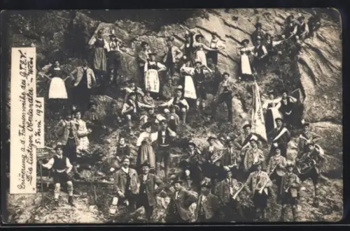 Foto-AK Wies bei Oberammergau, Erinnerung an die Fahnenweihe des G.T.E.V. 1921