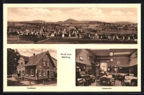 AK Welling, Gasthaus, Innenansicht Gaststube, Ortsansicht