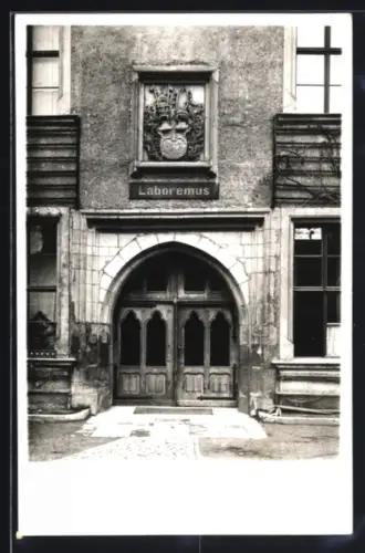 Foto-AK Erfurt, Portal Logenhaus Loremus, Turniergasse