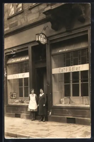 Foto-AK Nürnberg, Café Adler mit Schaufenstern