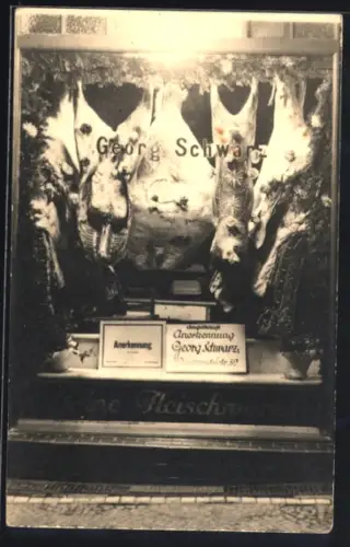 Foto-AK Berlin-Prenzlauerberg, Fleischerei Georg Schwarz in der Chodowieckistrasse 32 1926