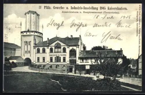 AK Kaiserslautern, IV. Pfälz. Gewerbe- u. Industrie-Ausstellung 1905, Hauptrestaurant