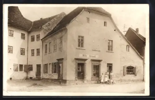 Foto-AK Mansfeld, Geschäft Willy Ahrendt