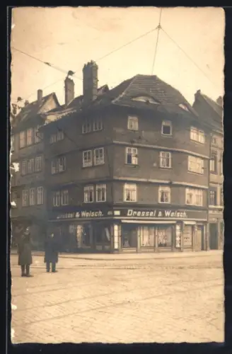 Foto-AK Erfurt, Geschäft Dressel & Welsch Markstrasse Ecke Domplatz
