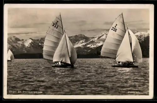 AK Segelboote mit vollem Zeug segeln vor dem Wind auf dem Starnberger See