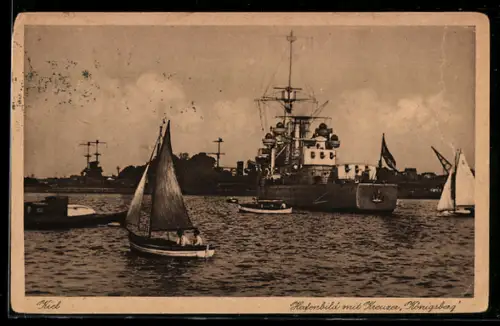 AK Kiel, Heckansicht vom leichten Kreuzer Königsberg
