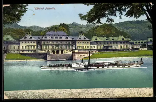 AK Pillnitz, Elbdampfer Leitmeritz vor dem Schloss