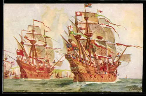 Künstler-AK The Great Harry, the largest ship in Henry VIII`s Navy, Kriegsschiff