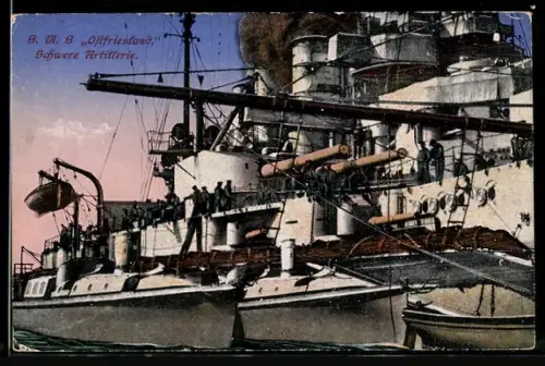AK Kriegsschiff S.M.S. Ostfriesland, Schwere Artillerie, Barkassen längsseits