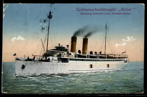 AK Turbinenschnelldampfer Kaiser der Hamburg-Amerika-Linie im Seebäderdienst, Passagierschiff