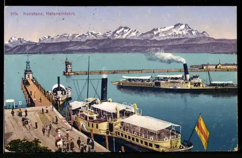 AK Konstanz, Bodensee-Dampfer Zaehringen im Hafen