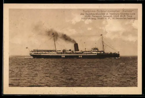AK Passagierschiff Kaiser auf hoher See, Seebäderdienst der Hamburg-Amerika Linie