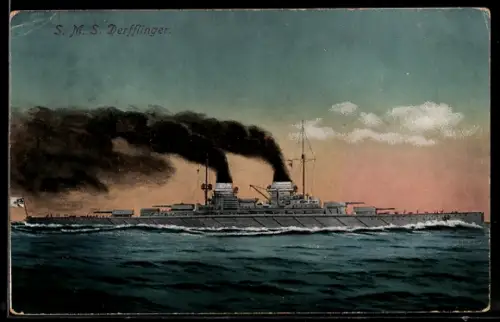 AK Kriegsschiff S.M.S. Derfflinger unter Volldampf fahrend