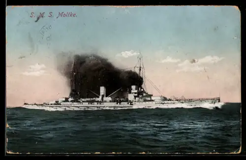 AK Kriegsschiff S.M.S. Moltke in voller Fahrt