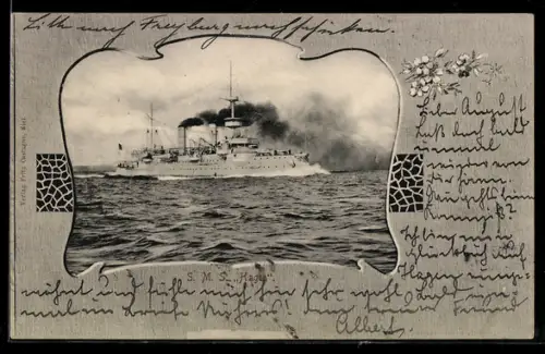 AK Kriegsschiff S.M.S. Hagen in voller Fahrt