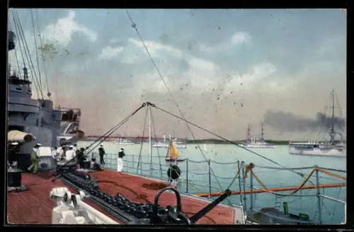 AK Kiel, Kriegshafen von Kriegsschiff S.M.S. Preussen aus gesehen