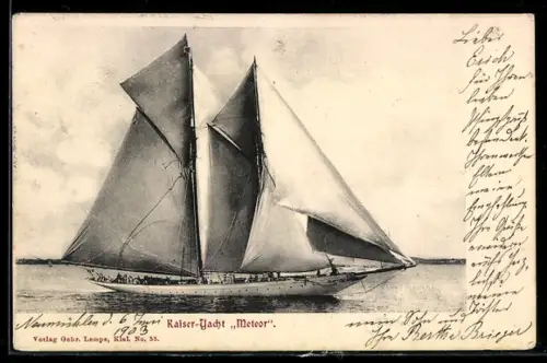 AK Kaiser-Yacht Meteor unter vollen Segeln