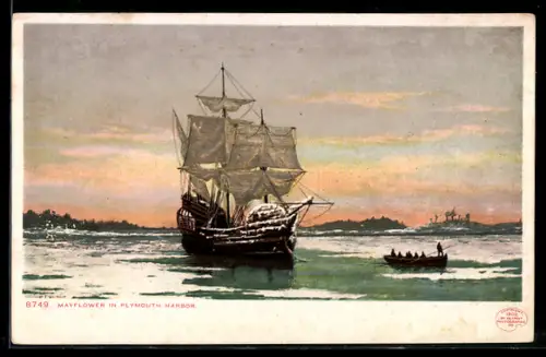 AK Mayflower in Plymouth Harbor during winter, Segelschiff