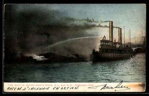 AK Fireboat in Action, North River, Hoboken fire
