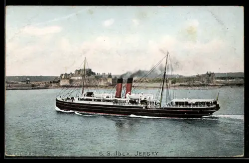 AK Jersey, Britisches Passagierschiff Ibex nähert sich dem Hafen