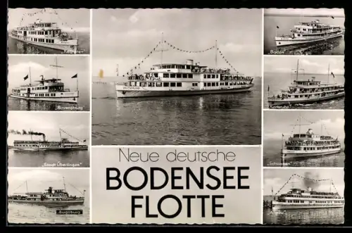 AK Passagierschiffe Kempten, Ravensburg, Baden, Karlsruhe, Schwaben und weitere der neuen deutschen Bodensee-Flotte